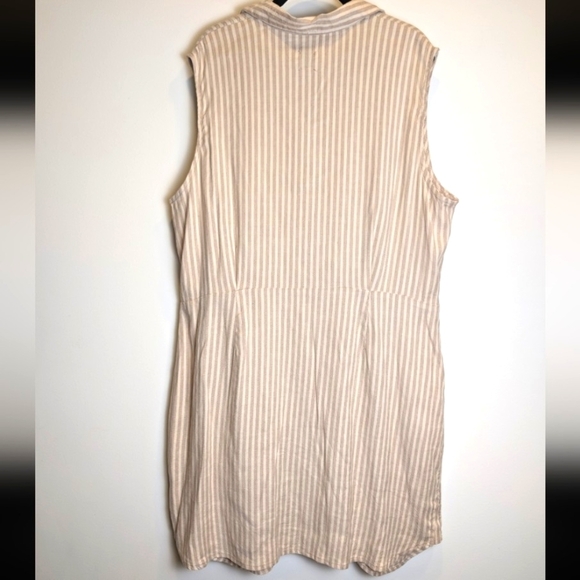 Nic+Zoe Linen Blend Tan Nude Striped Tie Waist Collared Sleeveless Dress Size XL - Picture 3 of 9